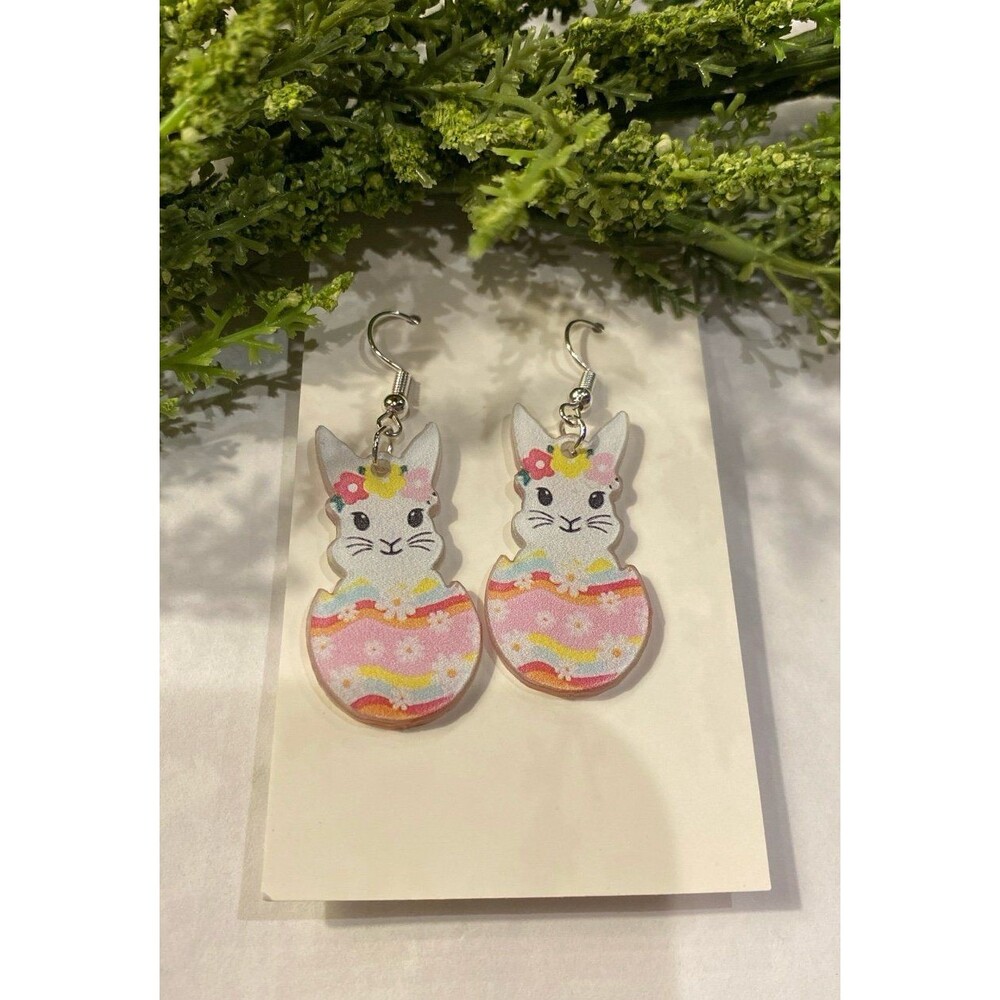 Easter‎ Bunny Egg Dangle Earrings Pastel Spring Cute Holiday Jewelry